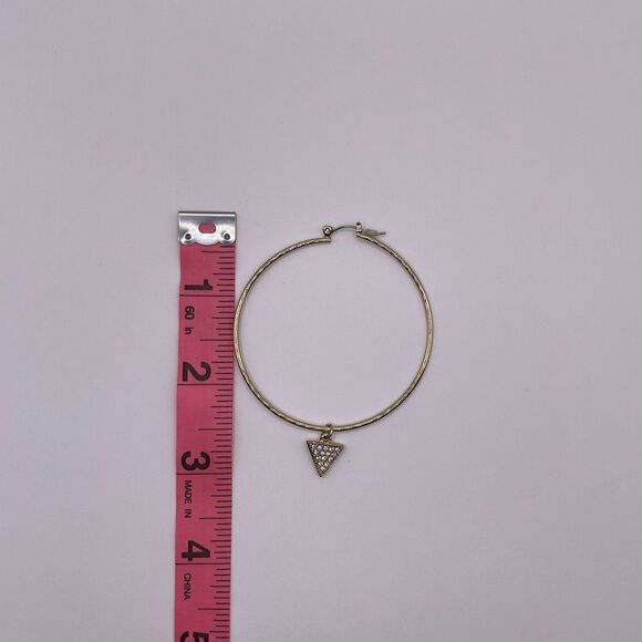 Michael Kors Women’s Zirconia Triangle Dangling Pendant Charm Gold Hoop Earrings - Picture 5 of 12